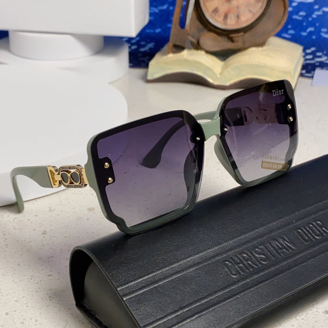 D**R Oversized Square Sunglasses | Mint Green Frame, Gold CD Logo Temple & Blue-Grey Gradient Lenses