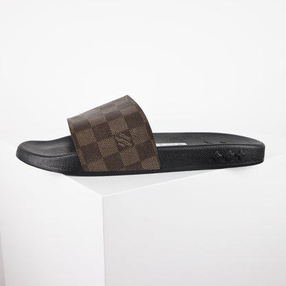 L***V Damier Ebene Waterfront Wide Strap Slide Sandals — Spring Summer Boutique Limited Edition