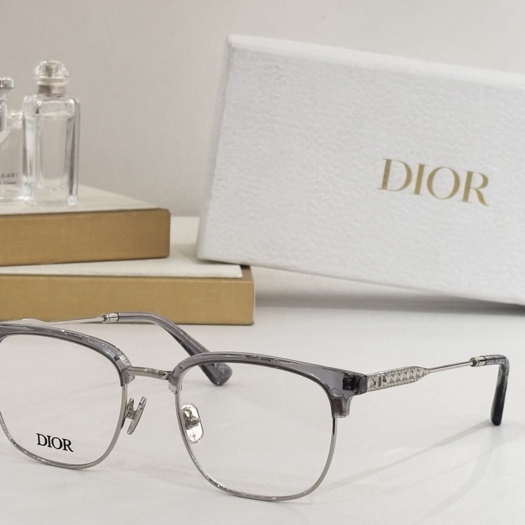 D**R DiorBlackSuit Browline Optical Glasses | Black & Gold Metal Half-Frame, Clear Lenses, Engraved Temple | Multiple Colors