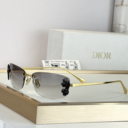 D**R Clover S1U Rimless Sunglasses | Gold Metal Frame, Dark Green Floral Detail & Grey Lenses