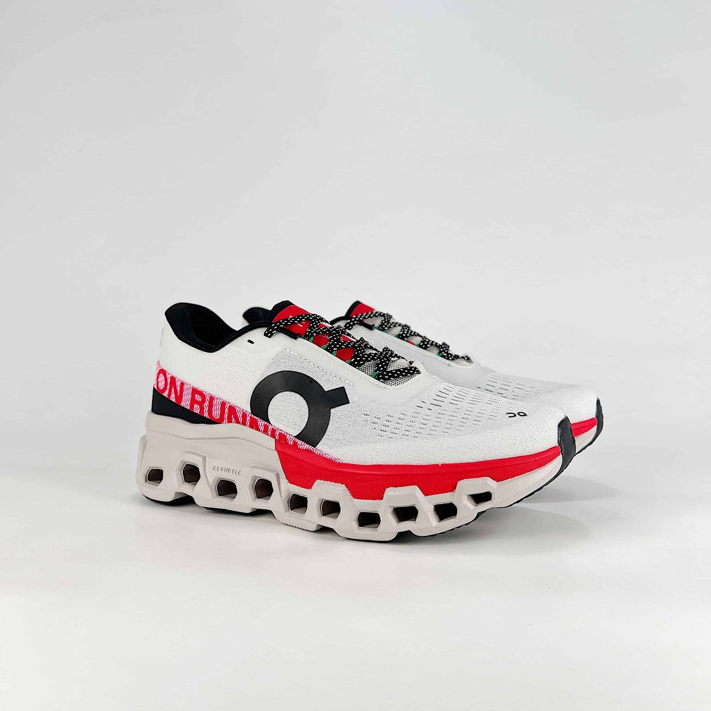 On Running Cloudmonster – White & Red Unisex Maximum Cushion Running Shoes