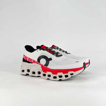 On Running Cloudmonster – White & Red Unisex Maximum Cushion Running Shoes