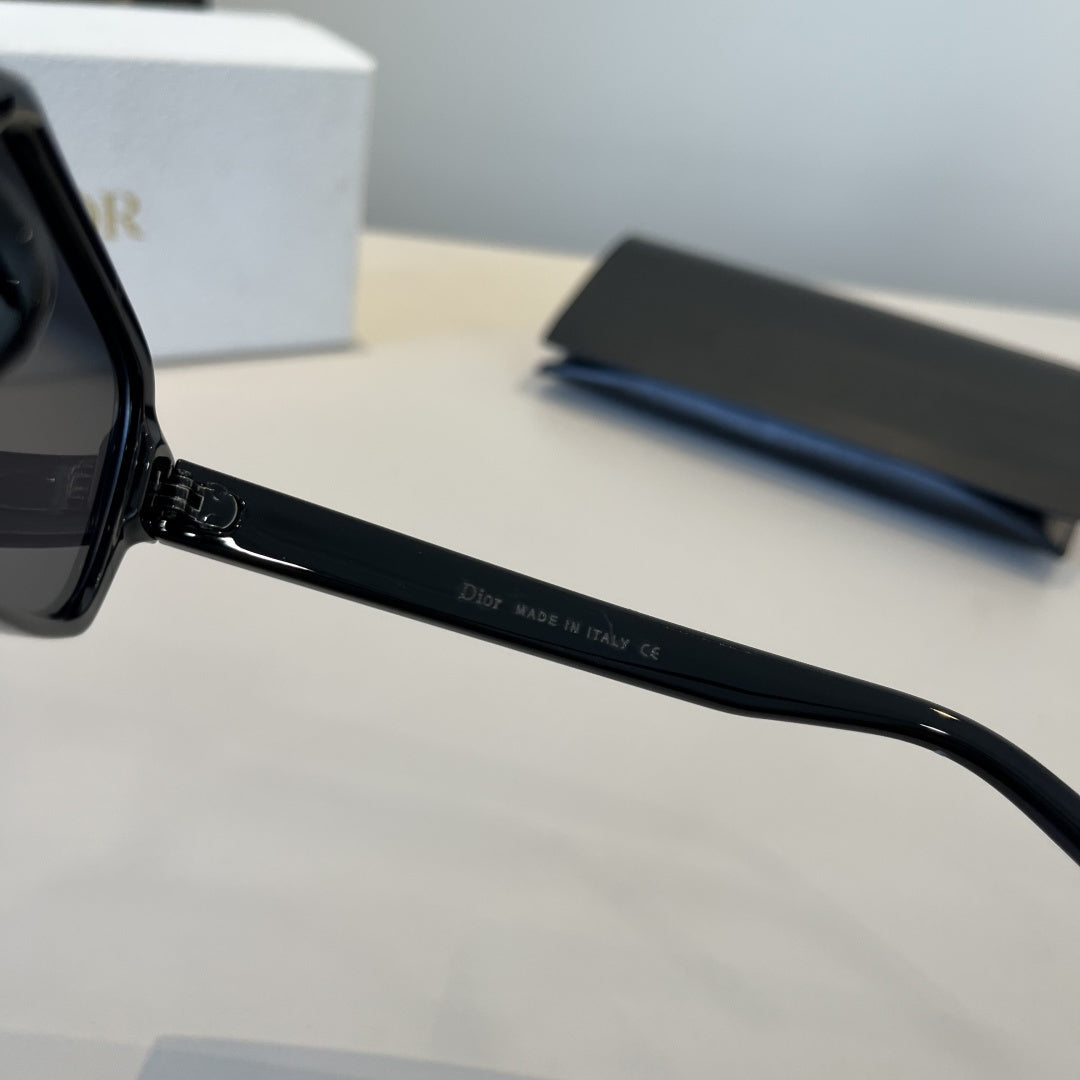 D**R Narrow Rectangle Sunglasses | Glossy Black Acetate Frame, Star Detail & Dark Lenses
