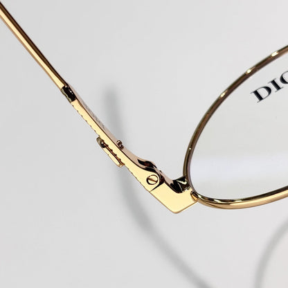 D**R Slim Oval Optical Glasses with Polished Gold Metal Frame, Clear Blue Light Lenses & Cannage Engraved Enamel Temple Detail