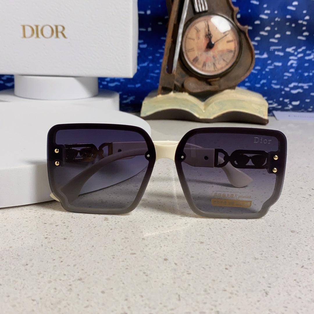 D**R Oversized Square Sunglasses | Cream Frame, Gold CD Logo Temple & Blue-Grey Gradient Lenses