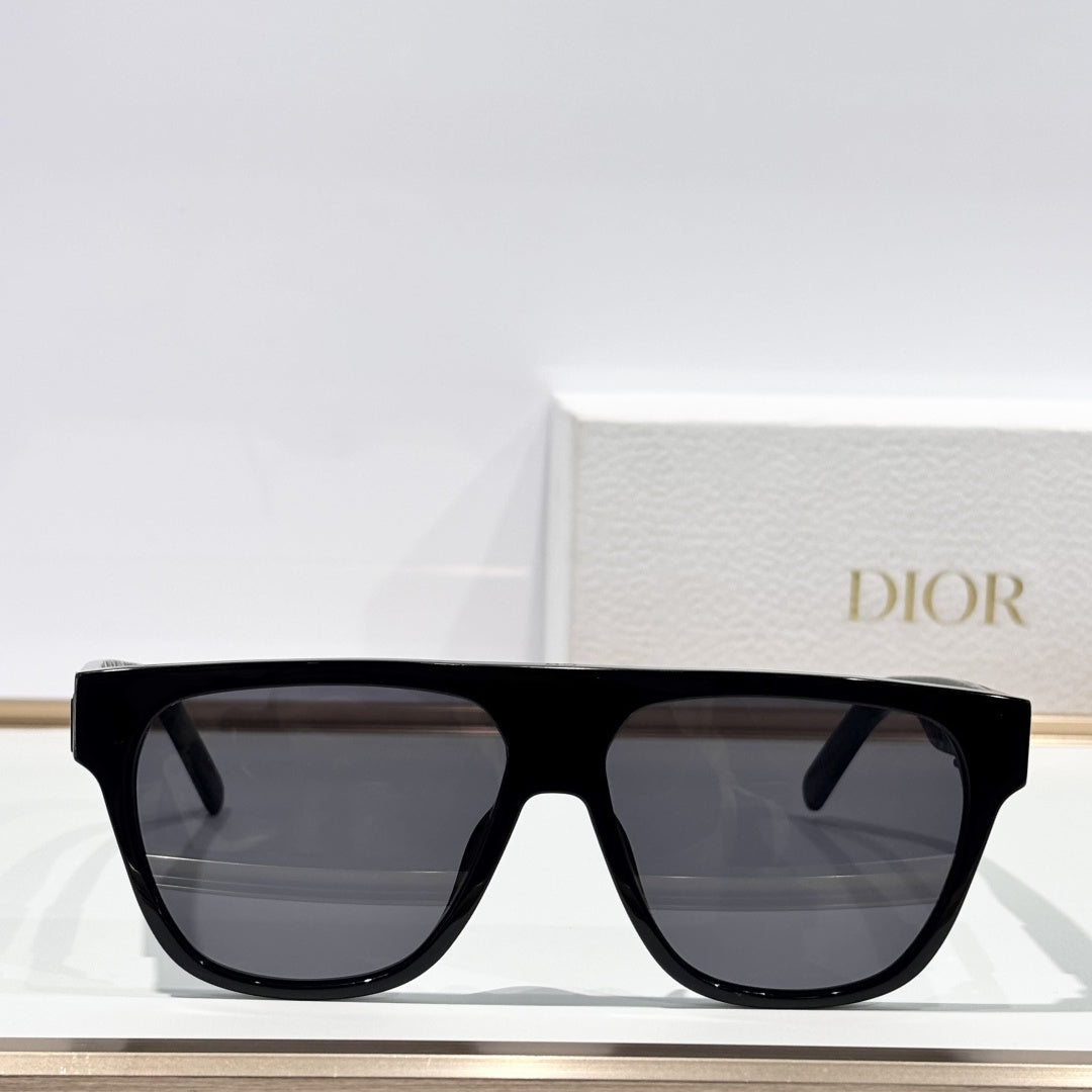 D**R DiorB23 S1I Flat Top Shield Sunglasses | Black Acetate Frame, Dark Grey Shield Lenses, DIOR Logo Plaque | Multiple Colors