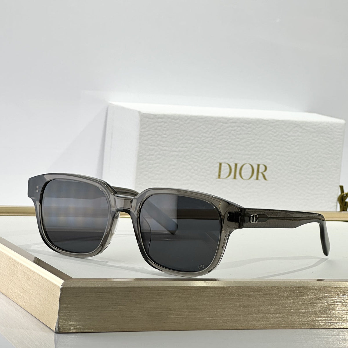 D**R Square Sunglasses | Transparent Champagne Frame, Honey Brown Gradient Lenses & Black CD Logo Hinge | 6 Colorways