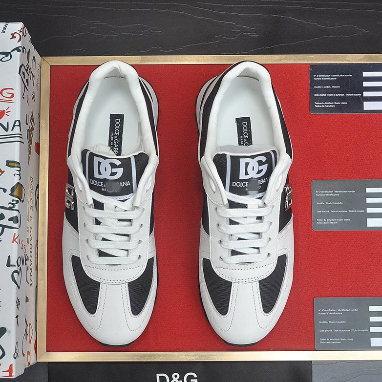 D*G 2026 Premium Leather Casual Sneakers - Designer Unisex Shoes in Black & Blue