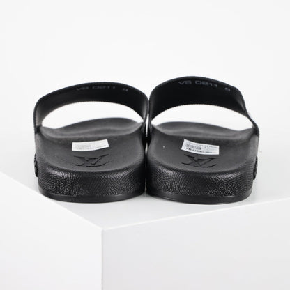 L***V Camo Multicolor Sticker Print Waterfront Wide Strap Slide Sandals — Spring Summer Boutique Limited Edition