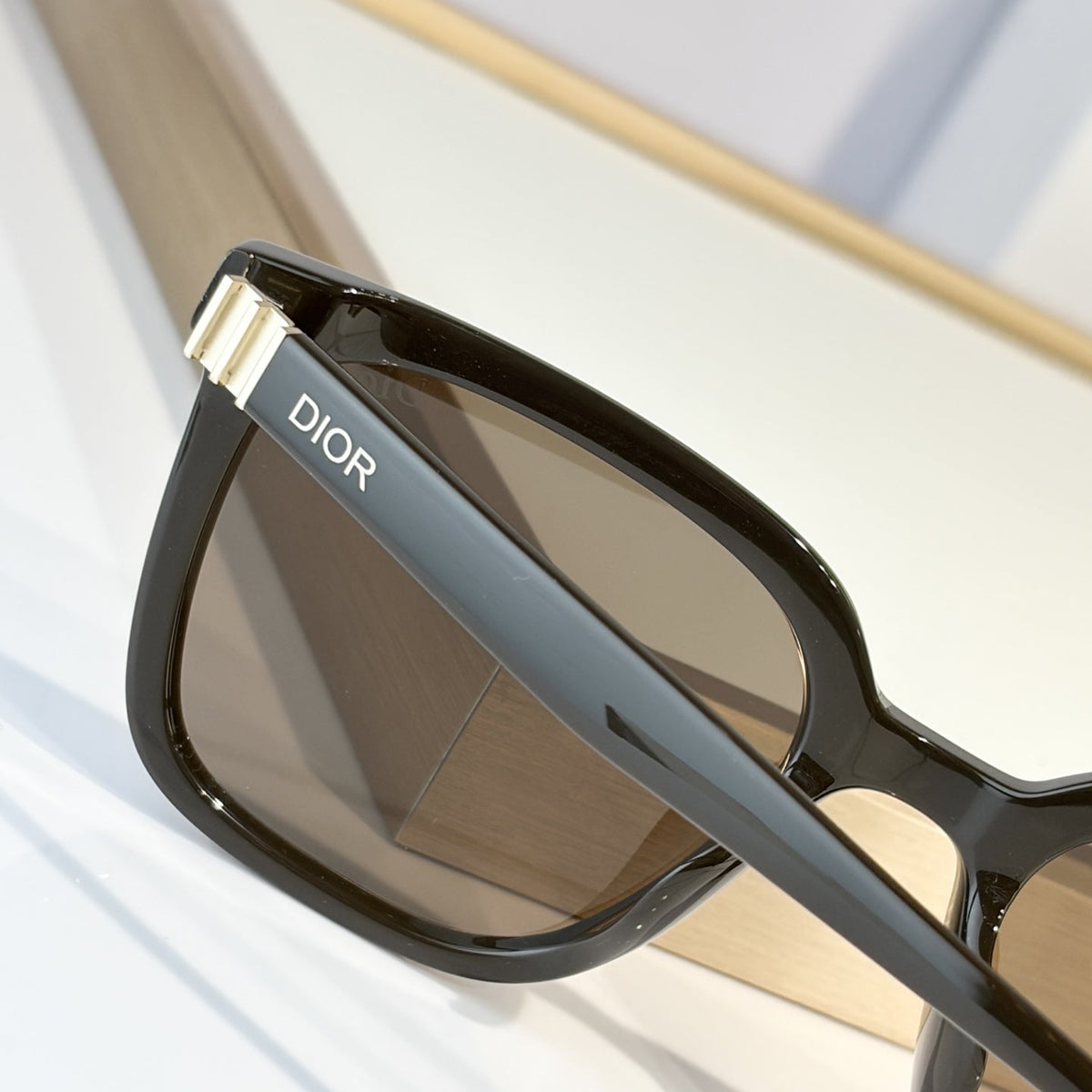 D**R Oversized Square Cat-Eye Sunglasses | Two-Layer Acetate Frame, Triple-Bar Metal Hinge, DIOR Temple Lettering | 4 Colors incl. Black-Blue & Black-Grey