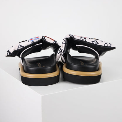 L***V White Multicolor Graffiti Monogram Velcro Adjustable Strap Slide Sandals — Spring Summer Boutique Limited Edition