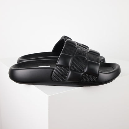 L***V Double Strap Slide Sandals — Embossed Waterproof Rubber Pool Beach Slippers (4 Colors)