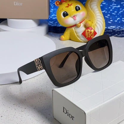 D**R MissDior Thick Square Sunglasses | Black Acetate Frame, Brown Gradient Lenses & Bold Logo Temple