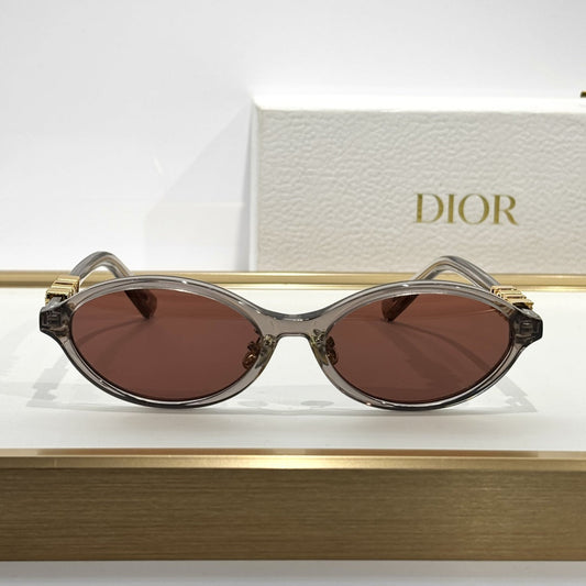 D**R Small Round Oval Sunglasses | Gloss Black Acetate, Crystal-Set DIOR Letter Temple Block, Gold Metal Nose Bridge, Flat Dark Grey Lenses
