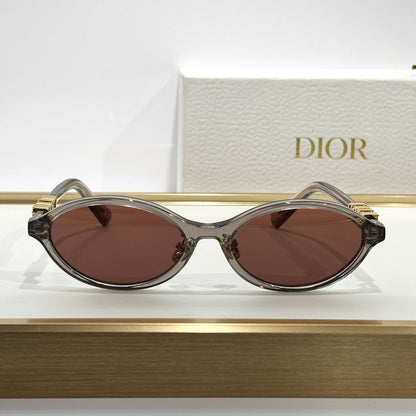 D**R Small Round Oval Sunglasses | Gloss Black Acetate, Crystal-Set DIOR Letter Temple Block, Gold Metal Nose Bridge, Flat Dark Grey Lenses