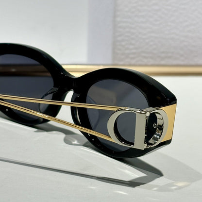 D**R Narrow Cat-Eye Sunglasses | Acetate Frame, CD Metal Badge, Gold Twin-Wire Metal Temple | 6 Colors