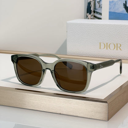 D**R Square Sunglasses with Two-Tone Transparent Grey Acetate Frame, Dark Grey Solid Lenses & Logo Script Temple