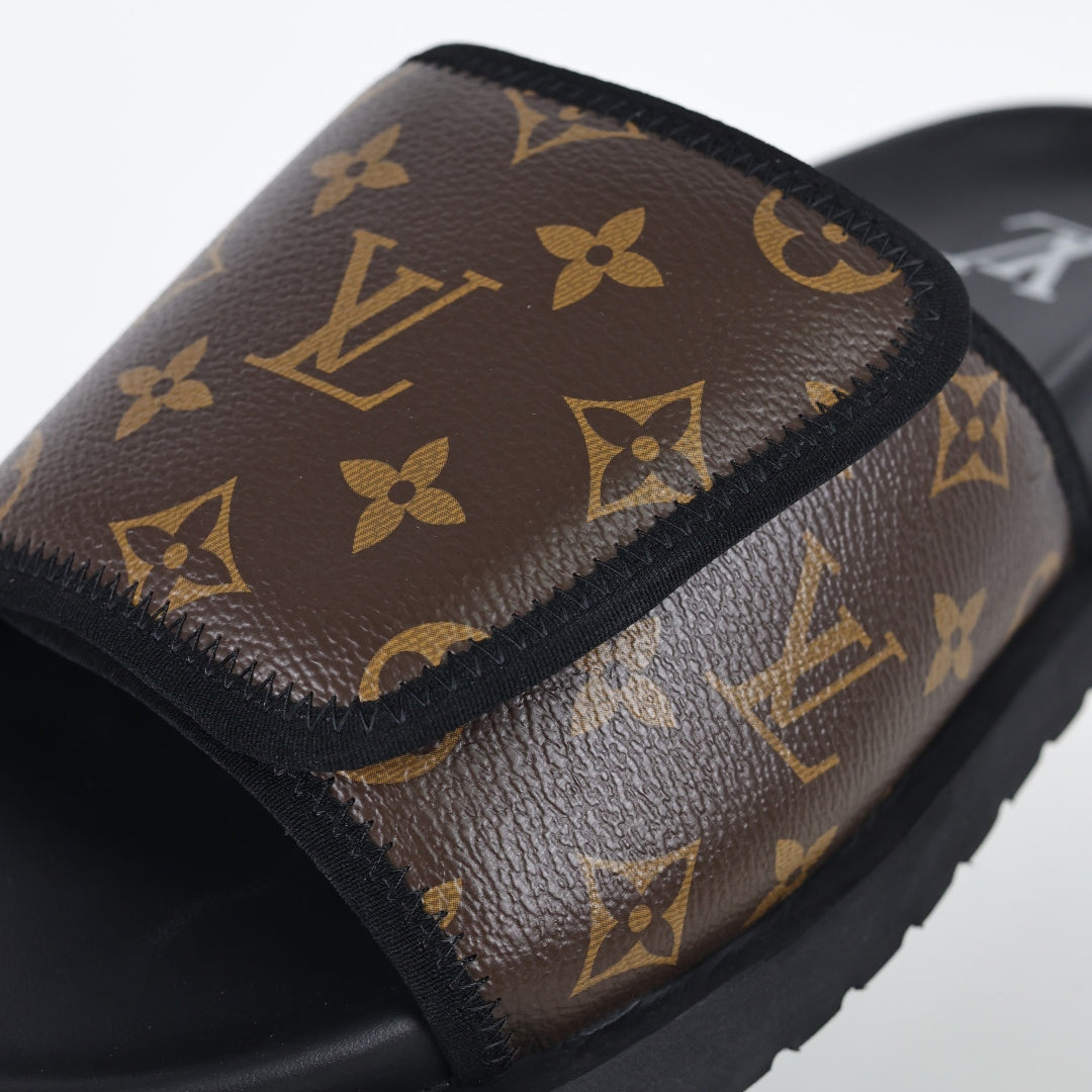 L***V Classic Brown Monogram Canvas Pillow Wide Strap Slip-On Miami Slide Sandals — Spring Summer Boutique Limited Edition