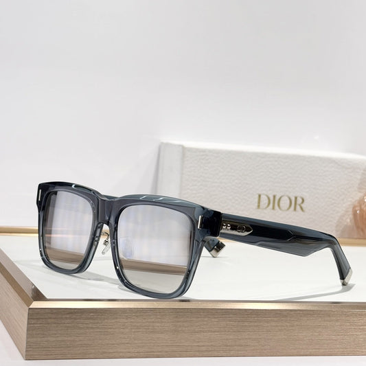 D**R Oversized Square Acetate Sunglasses | Transparent Smoke-Blue Frame, CD Rivet, Christian Dior Temple, Light Gradient Lenses