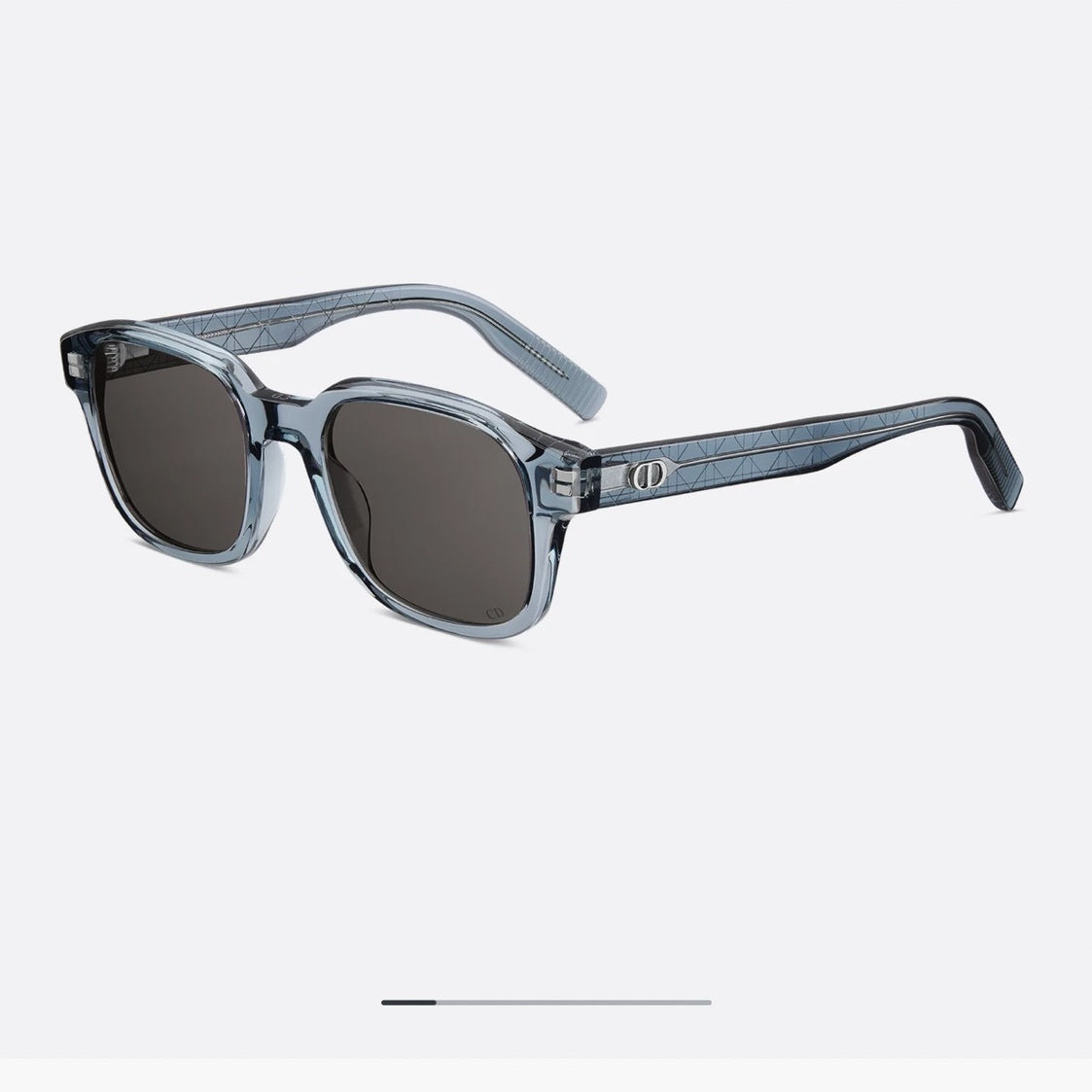 D**R Square Sunglasses | Ice Blue Transparent Frame, Dark Grey Lenses & Black CD Logo Hinge