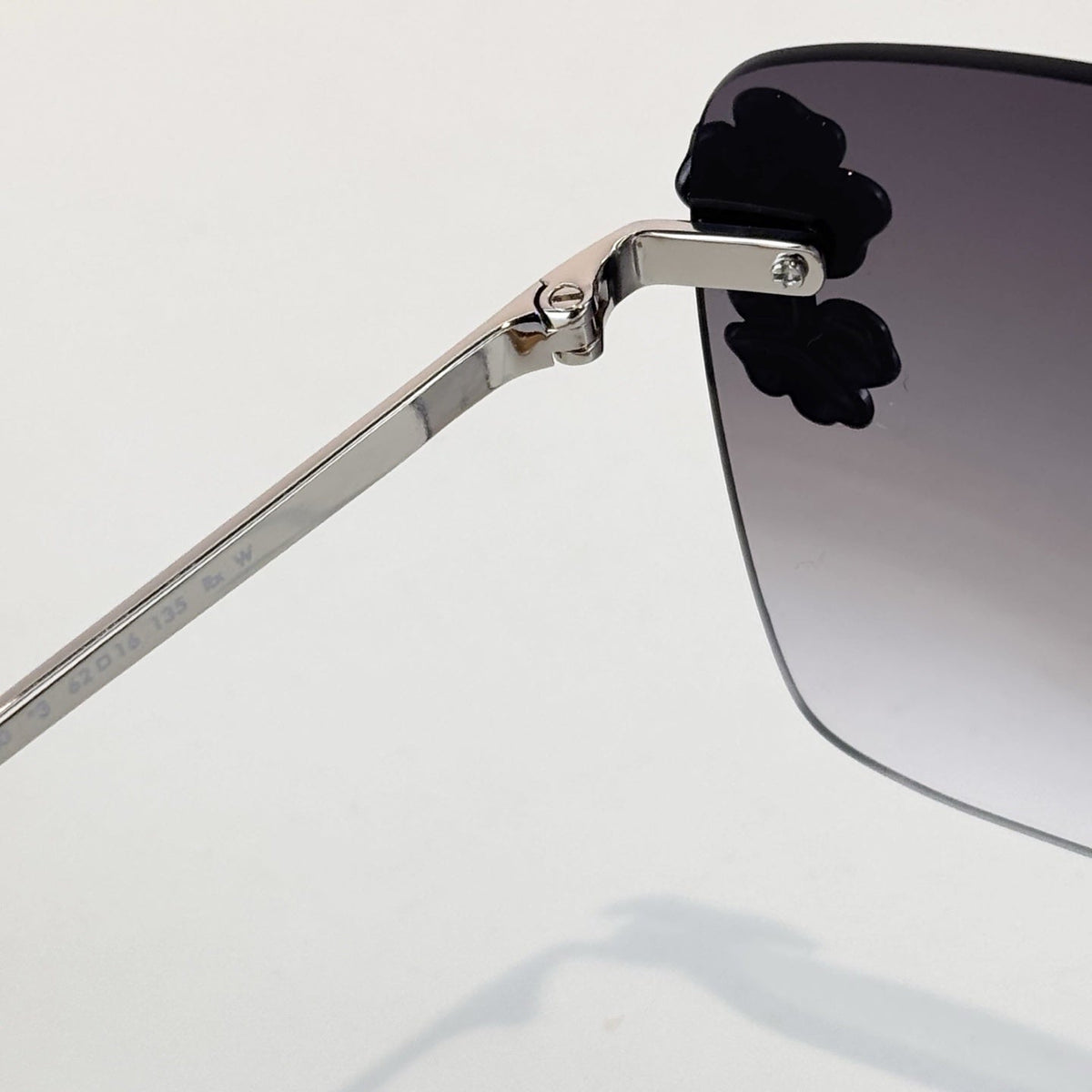 D**R Rimless Square Sunglasses | Silver Metal Temples, 3D Black Floral Detail & Grey Gradient Lenses
