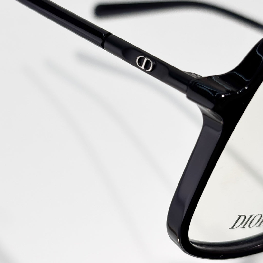 D**R Oversized Square Optical Glasses | Gloss Black Acetate Frame, CD Metal Inlay Temple, Silver CD Round Tip, Blue-Light Lenses