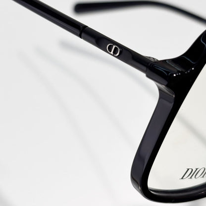 D**R Oversized Square Optical Glasses | Gloss Black Acetate Frame, CD Metal Inlay Temple, Silver CD Round Tip, Blue-Light Lenses