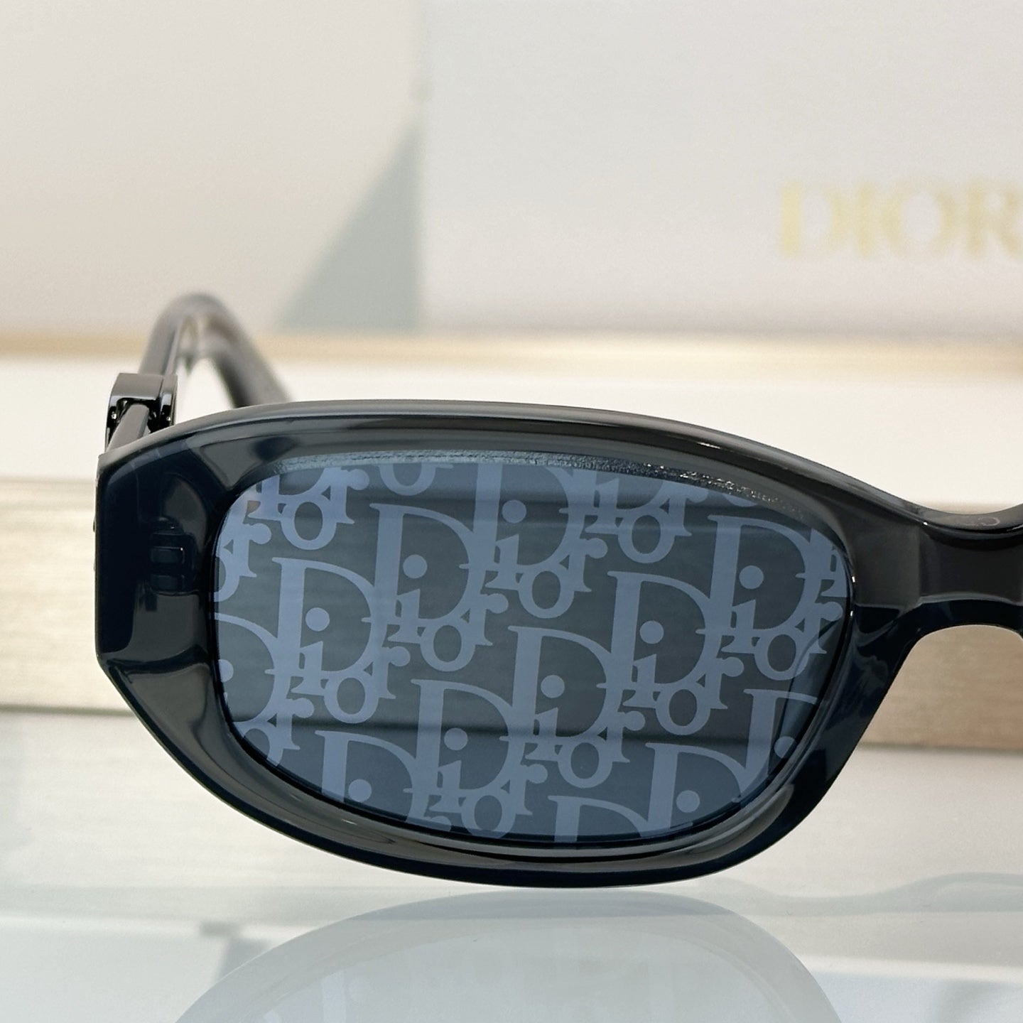 D**R Slim Oval Sunglasses with Smoky Transparent Grey Frame, CD Oblique Monogram Print Lenses & Gunmetal Hardware
