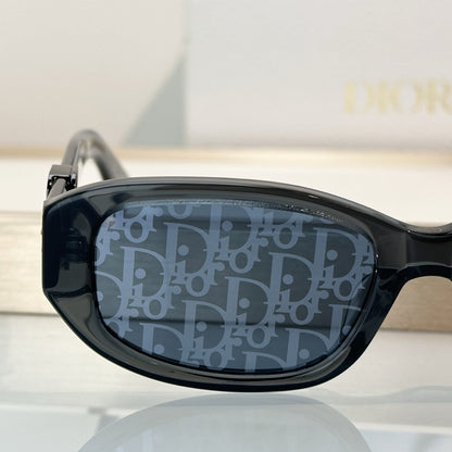 D**R Slim Oval Sunglasses with Smoky Transparent Grey Frame, CD Oblique Monogram Print Lenses & Gunmetal Hardware