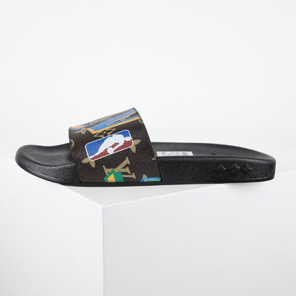 L***V Camo Multicolor Sticker Print Waterfront Wide Strap Slide Sandals — Spring Summer Boutique Limited Edition