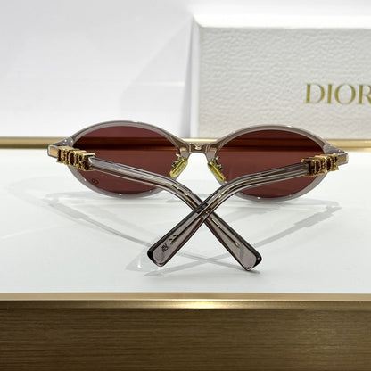 D**R Small Round Oval Sunglasses | Gloss Black Acetate, Crystal-Set DIOR Letter Temple Block, Gold Metal Nose Bridge, Flat Dark Grey Lenses