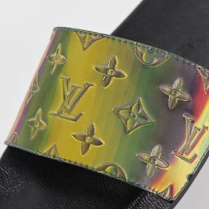 L***V Black Rainbow Iridescent Holographic Monogram Waterfront Wide Strap Slide Sandals — Spring Summer Boutique Limited Edition