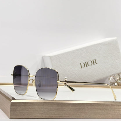 D**R Oversized Square Sunglasses | Gold-Tone Metal Double Bridge Frame, Gradient Blue-Grey Lenses, Black Temple Tips