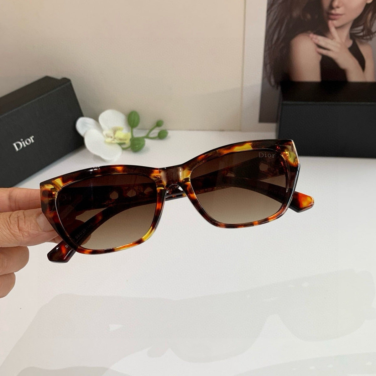 D**R Cat-Eye Sunglasses | Tortoiseshell Acetate Frame, Gold CD Logo & Brown Gradient Lenses