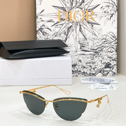 d**r Semi-Rimless Cat-Eye Sunglasses with Silver Metal Frame, Grey Gradient Lenses & Charm Hardware