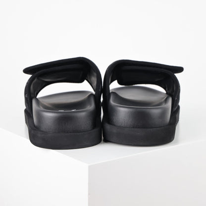 L***V All-Black Giant Monogram Floral Tonal Embroidery Slip-On Wide Strap Miami Slide Sandals — Spring Summer Boutique Limited Edition