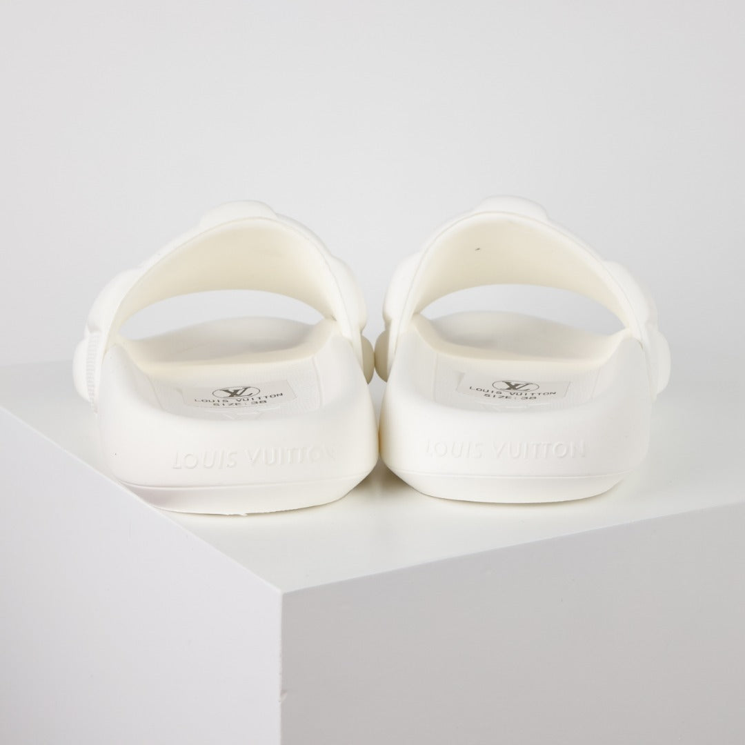 L***V Ivory White Shearling Fluffy Double Strap Slide Sandals — Spring Summer Boutique Limited Edition