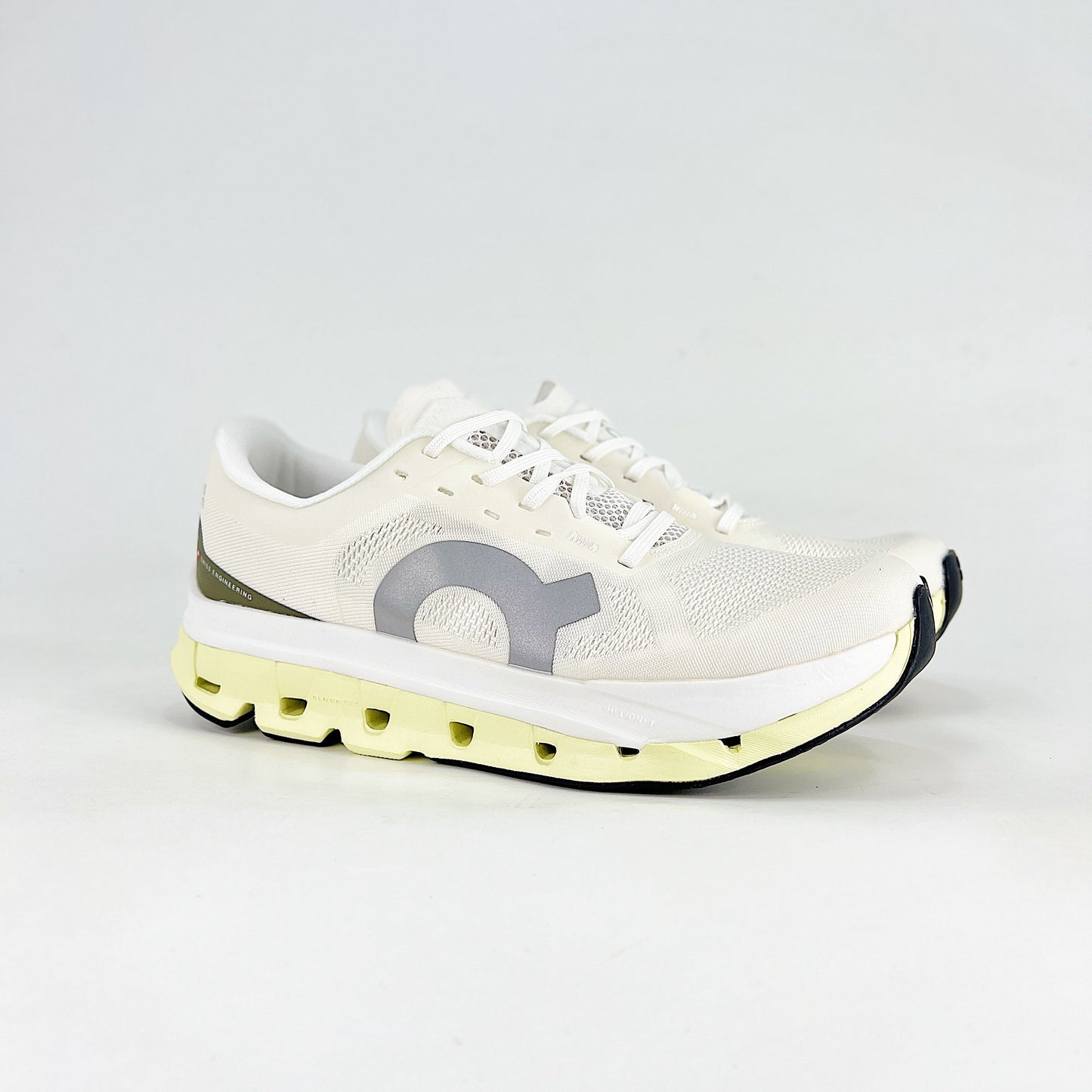 On Running Cloudmonster – White, Olive & Hay Unisex Maximum Cushion Running Shoes