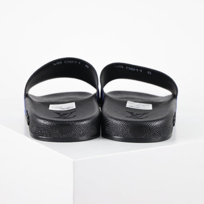 L***V White Cobalt Blue Ombre Tie-Dye Oversized Monogram Waterfront Wide Strap Slide Sandals — Spring Summer Boutique Limited Edition