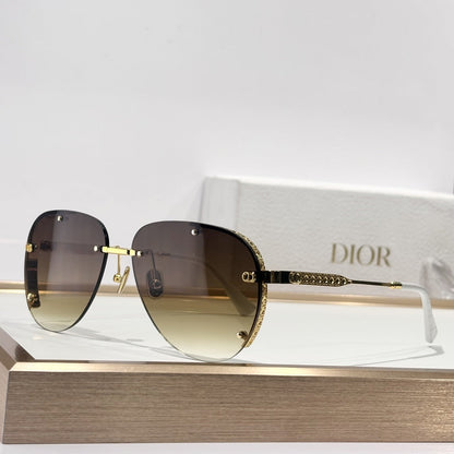 D**R DiorEver A1U Rimless Pilot Sunglasses | Black Metal Frame, Silver Mirror Gradient Lenses, Rivet Detail | Multiple Colors