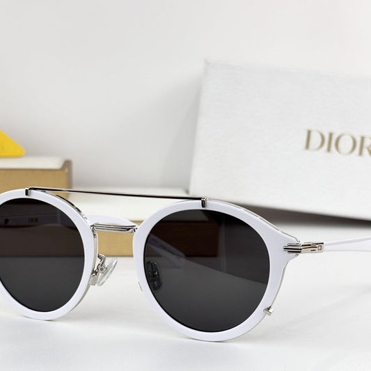 D**R DiorSignature R1U Round Sunglasses | White Acetate Frame, Dark Grey Lenses, Silver Double Bridge | Multiple Colors