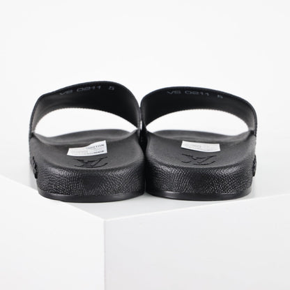 L***V Black White Gradient Oversized Monogram Waterfront Wide Strap Slide Sandals — Spring Summer Boutique Limited Edition