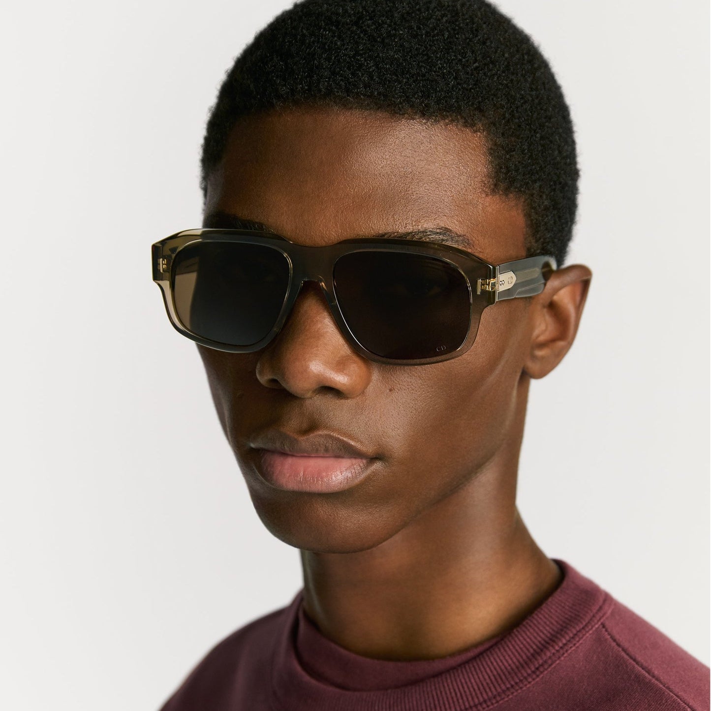 D**R Bold Square Acetate Sunglasses | Oval CD Metal Inlay, Two-Rivet Grooved Temple, White Acetate Tip | Black & Olive Green