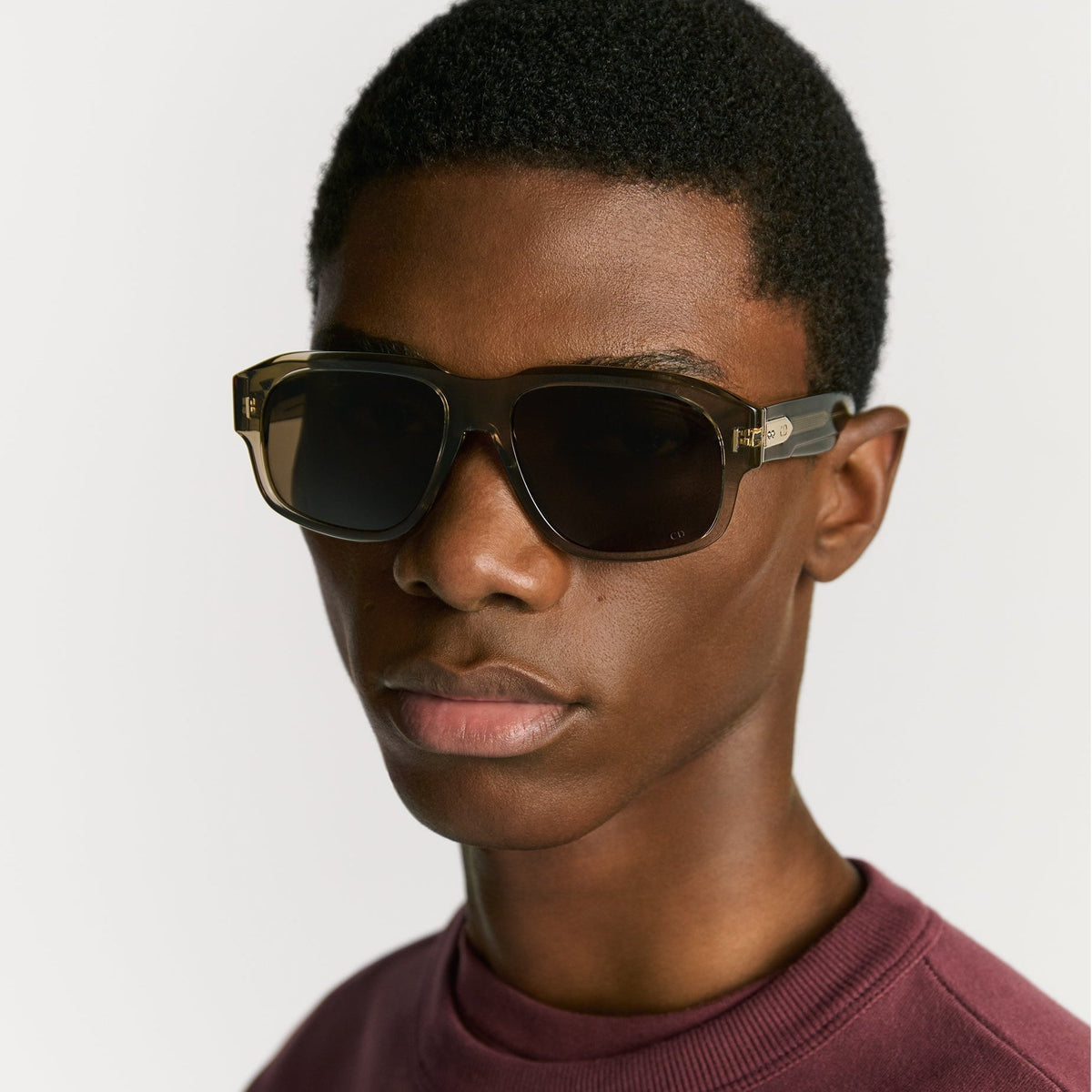 D**R Bold Square Acetate Sunglasses | Oval CD Metal Inlay, Two-Rivet Grooved Temple, White Acetate Tip | Black & Olive Green