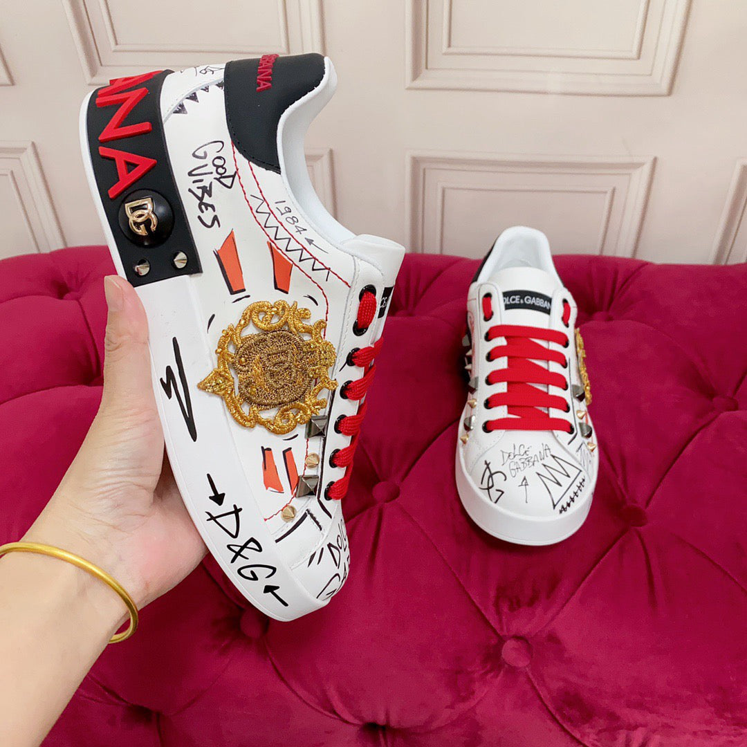 D*G 2026 Luxury Genuine Leather Casual Sneakers - Italian Designer Unisex Shoes