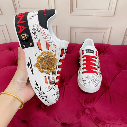 D*G 2026 Luxury Genuine Leather Casual Sneakers - Italian Designer Unisex Shoes