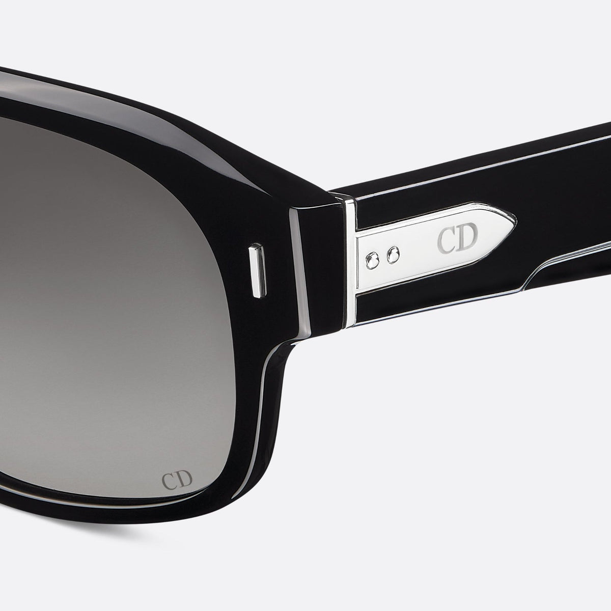 D**R Bold Square Acetate Sunglasses | Oval CD Metal Inlay, Two-Rivet Grooved Temple, White Acetate Tip | Black & Olive Green