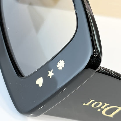 D**R Slim Rectangular Sunglasses | Black Acetate Frame, Warm Grey Gradient Lenses & Gold Logo Temple