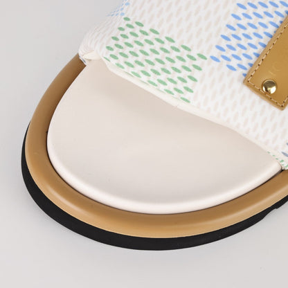 L***V White Mesh Woven Gold Bar Wide Strap Pool Pillow Comfort Slide Sandals — Spring Summer Boutique Limited Edition
