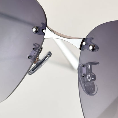 D**R Rimless Square Sunglasses | Silver Metal Temples, 3D Black Floral Detail & Grey Gradient Lenses